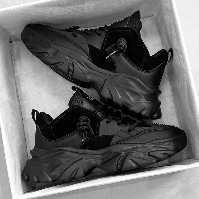 Casual Style Thick Platform Leather Sneakers