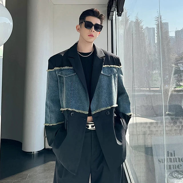 Patchwork Contrast Washed Spliced Blazer