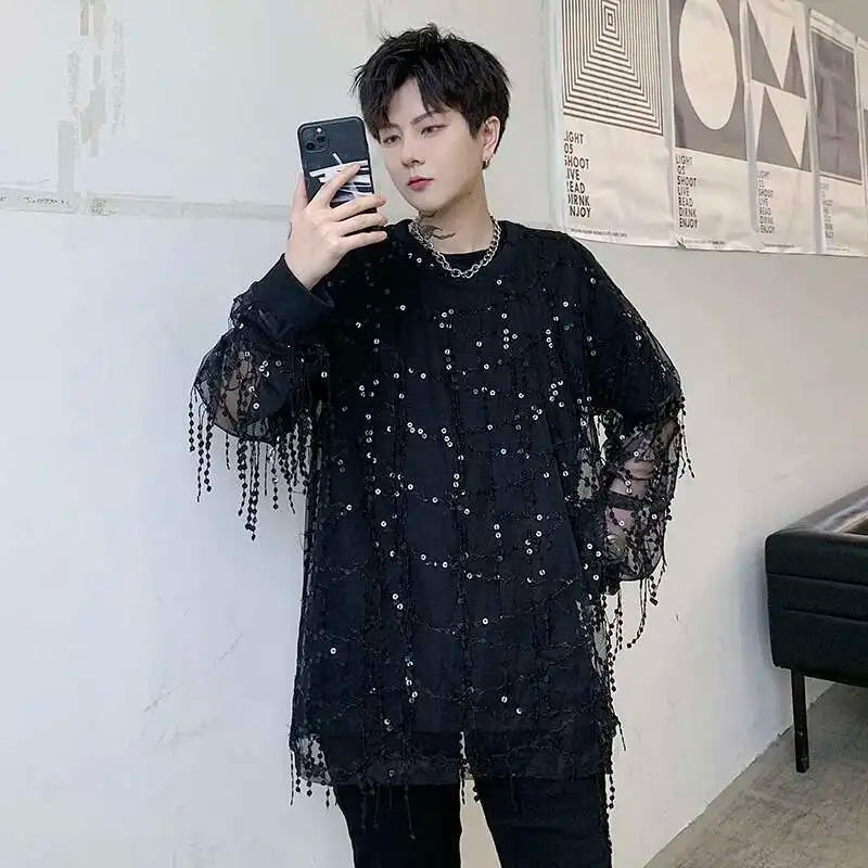Sequins Decoration Casual Long Sleeved T-Shirt