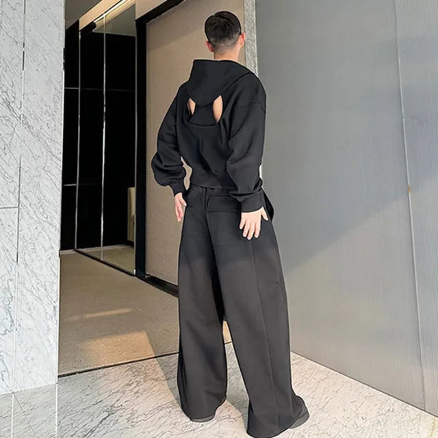 Hollow-Out Back Zipper Sweatshirt Pants Set