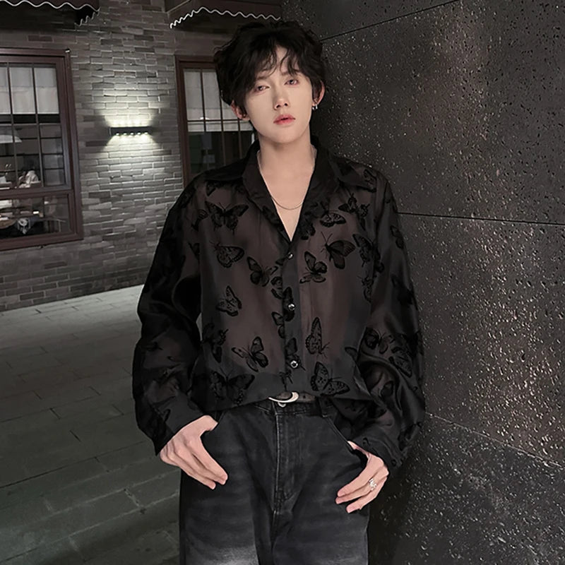 Butterfly Pattern Sheer Cloth Shirt