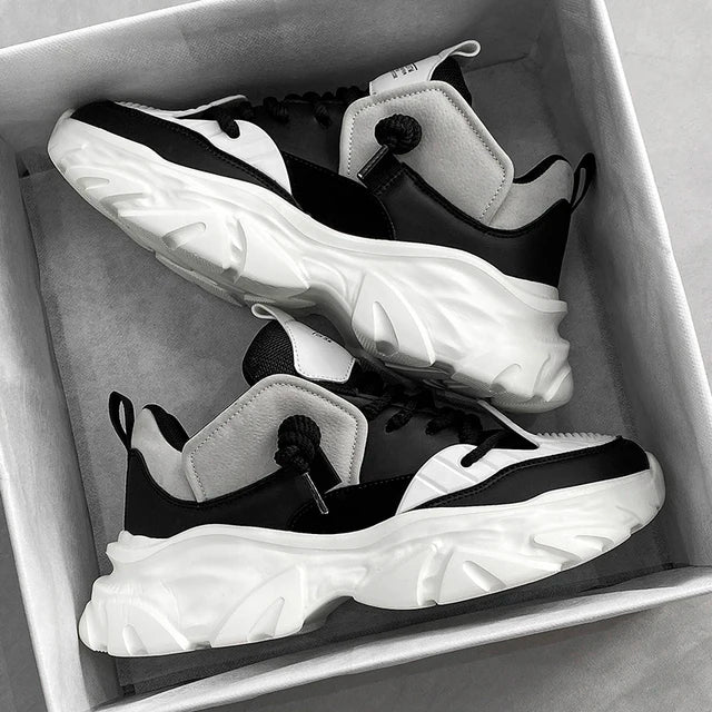 Casual Style Thick Platform Leather Sneakers