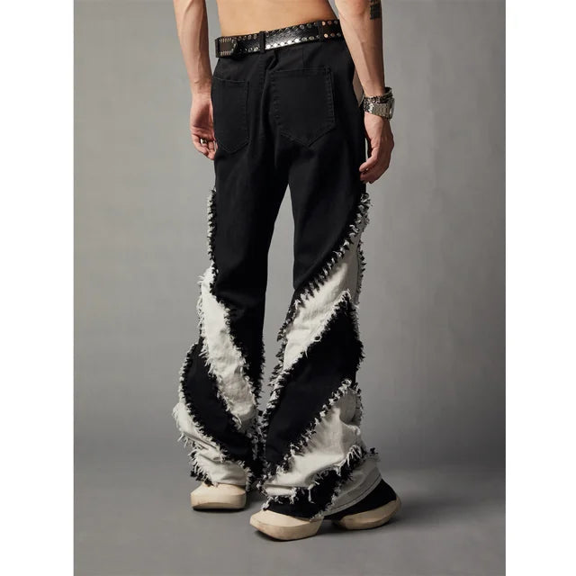Patchwork Black Flare Pants Jeans