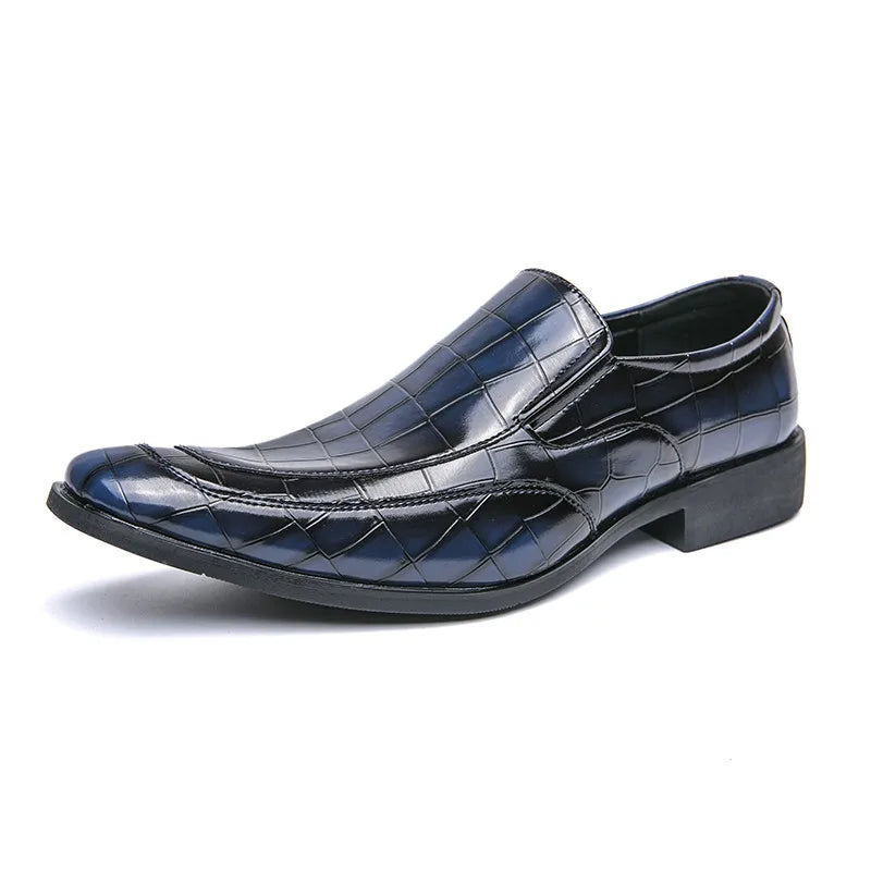 Square-Toe Crocs Skin Pattern Leather Loafers