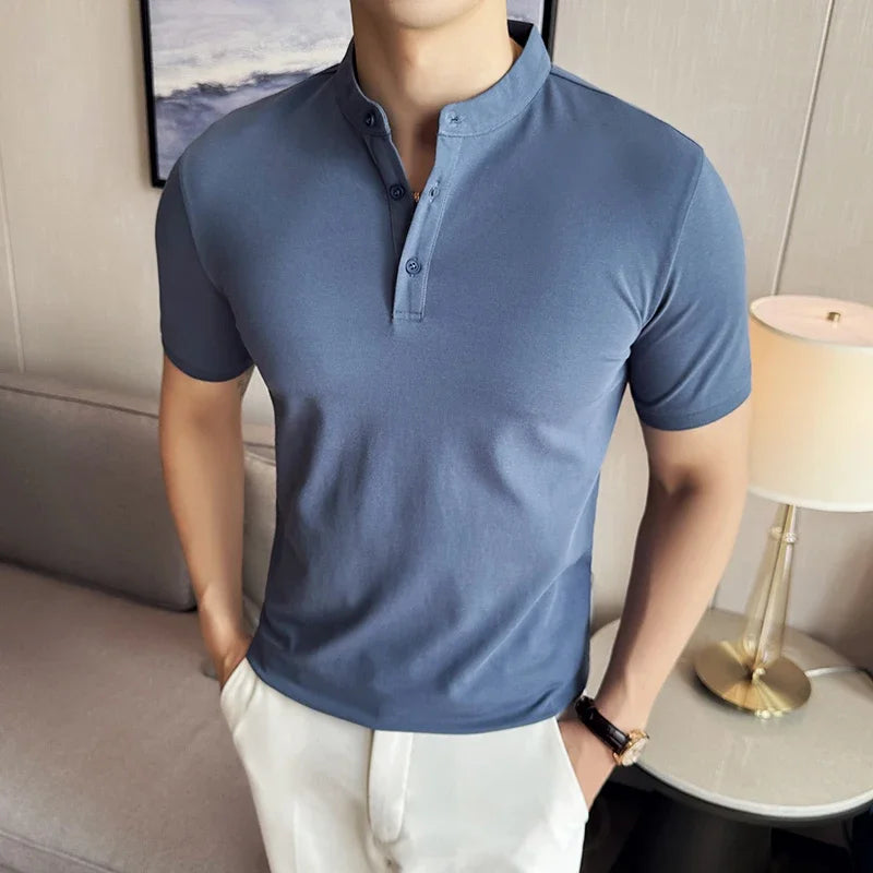 Solid Color Stand Neck Polo Shirt