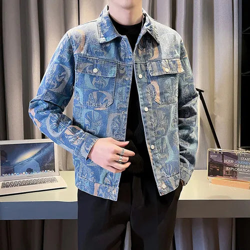 Geometric Pattern Casual Denim Jacket