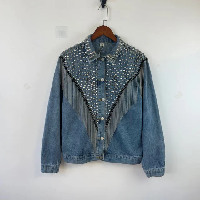 Beaded Tassel Design Polyester Shirt