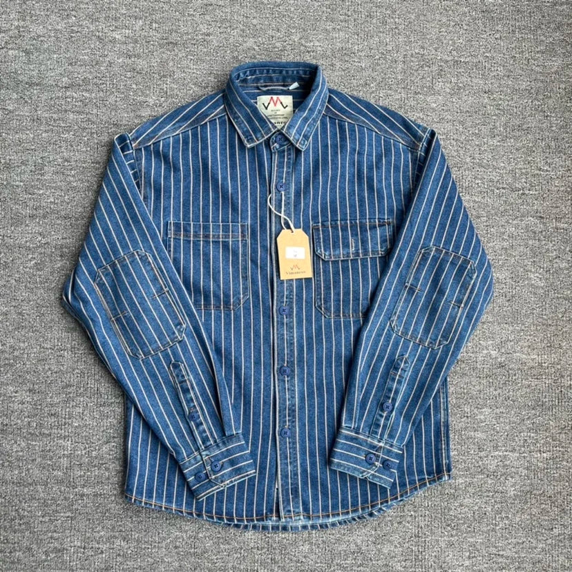 Denim Striped Pockets Contrast Shirt