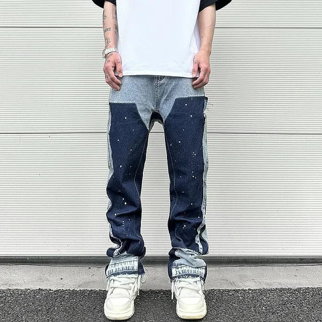 Stitching Ink Splashed Loose Jeans