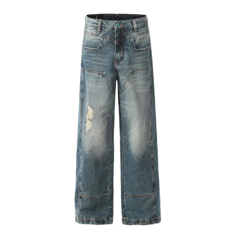 Gradient Creases Denim Straight Jeans