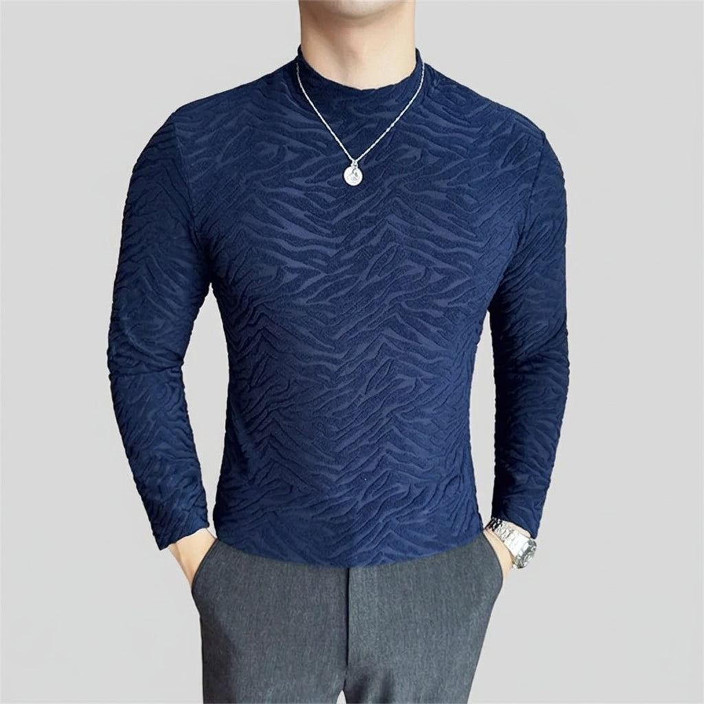 Solid Long Sleeve Embossed Fitted T-Shirts