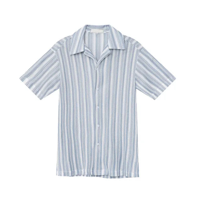 Vertical Stripe Half-Sleeve Shirt