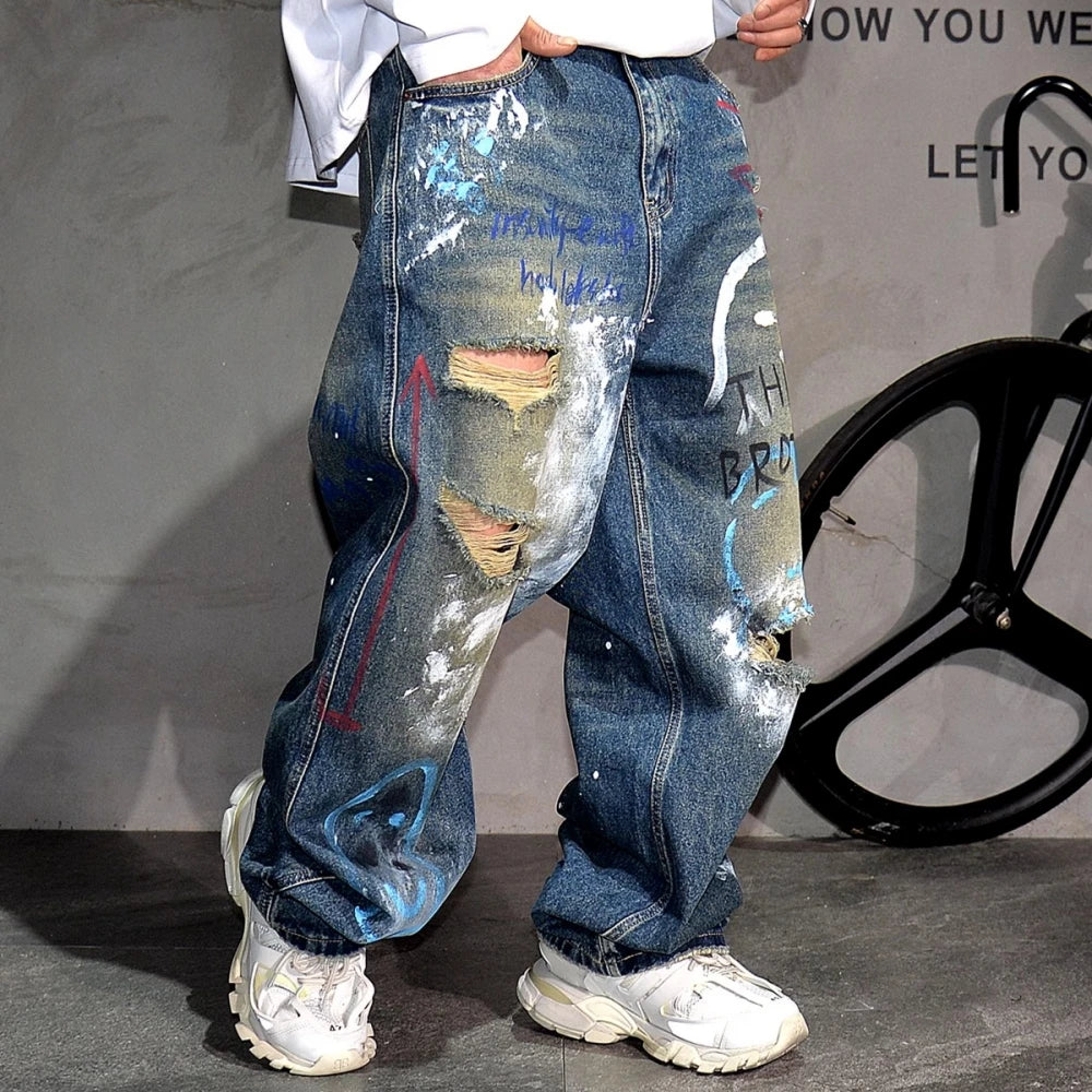Hip-Hop Graffiti Ripped Baggy Jeans