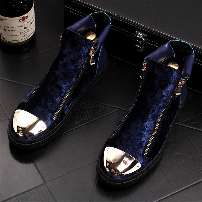 Black Red Blue Flock Hip-Hop High-Top Sneakers