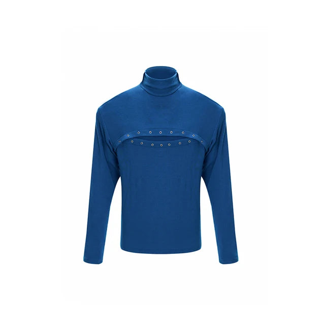 Metal Buckle Hole Design Long-Sleeved T-Shirt