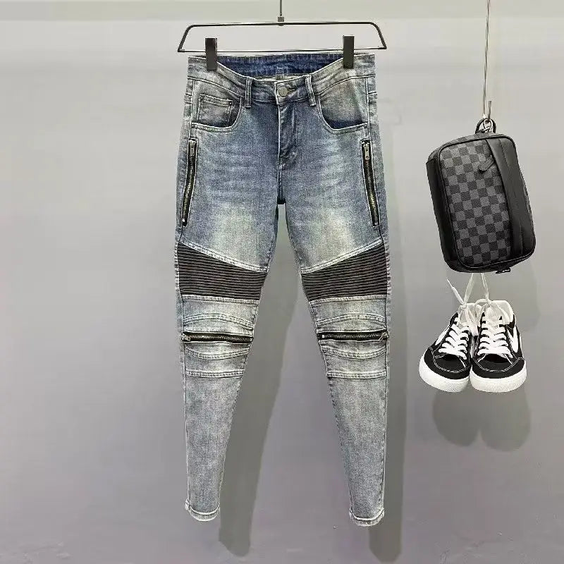 Skinny Zipper Patchwork Men's Jeans