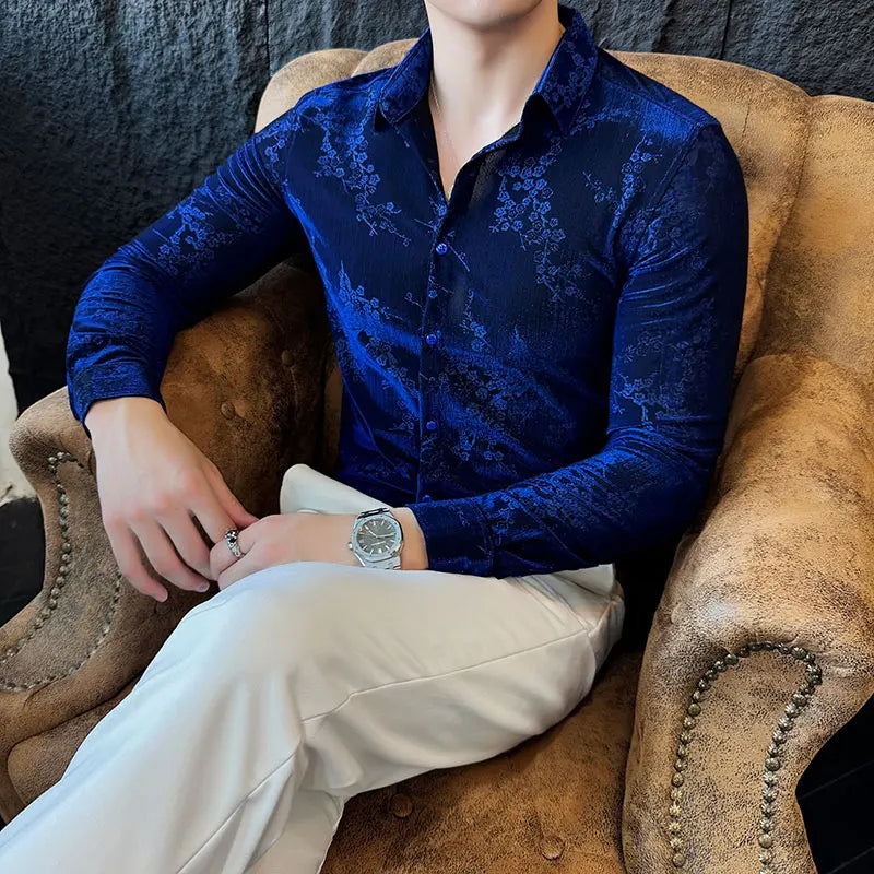 Luxury Retro Velvet Jacquard Shirt