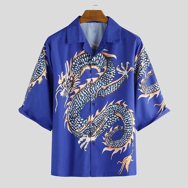Loose Fit Chinese Dragon Printed Shirt