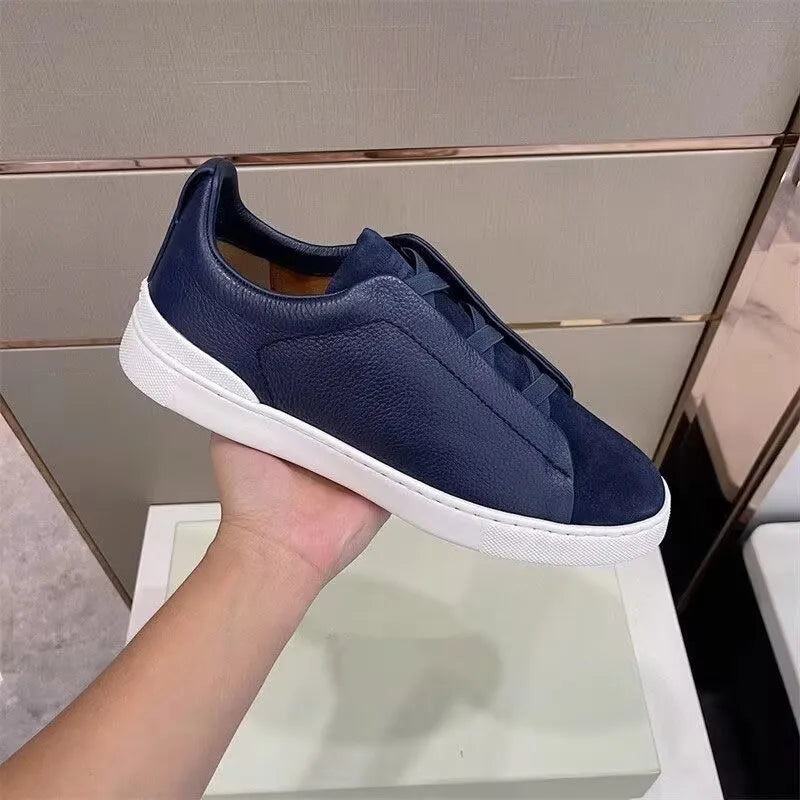 Solid Leather Casual Men's Sneakers