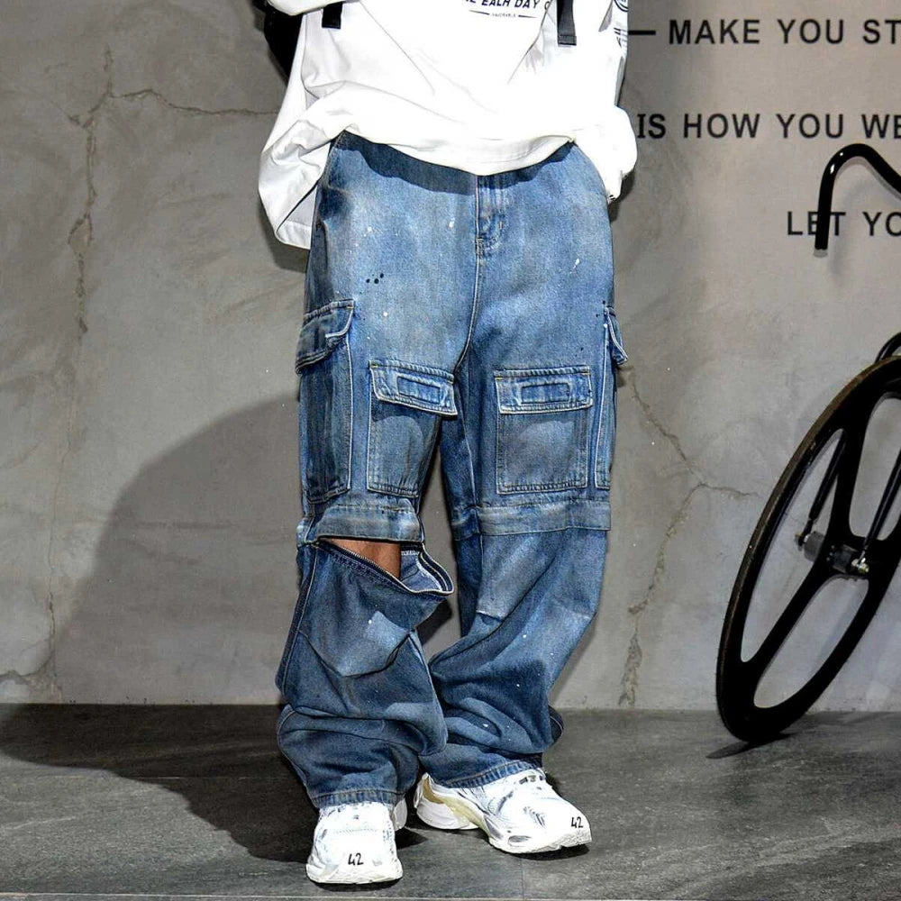 Spray Paint Zipper Patch Cargo Jeans