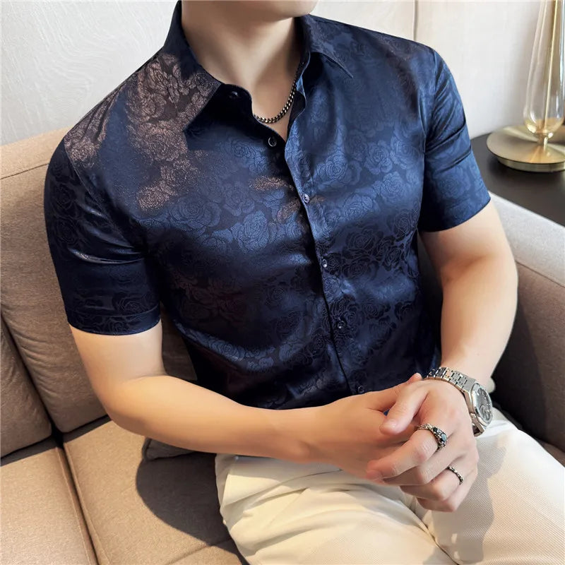 Glossy Rose Floral Jacquard Shirt