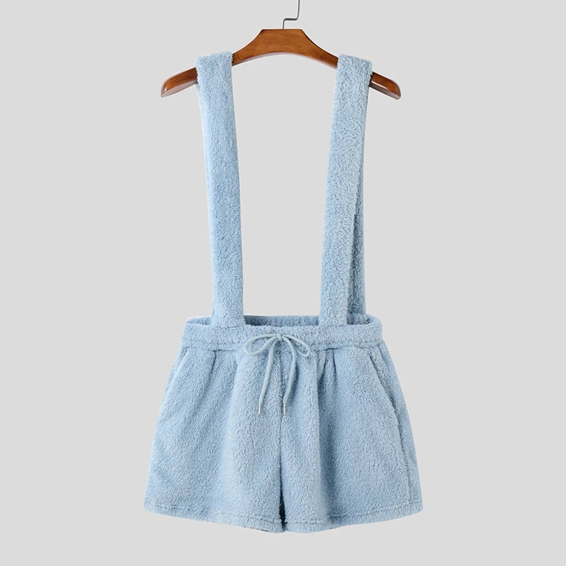 Casual Plush Short Overalls Romper