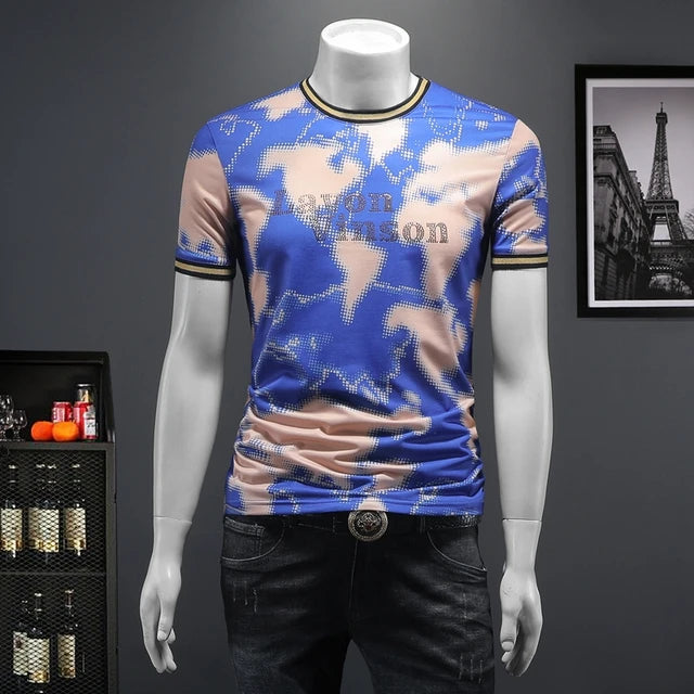 Gradient Abstrac Printed Rhinestone T-Shirt