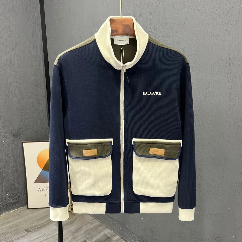 Double Pockets Stand Collar Zipper Jacket