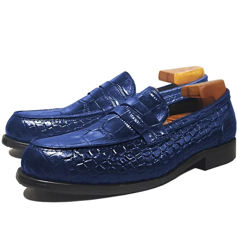 Shiny Slip-On Croc Pattern Loafers