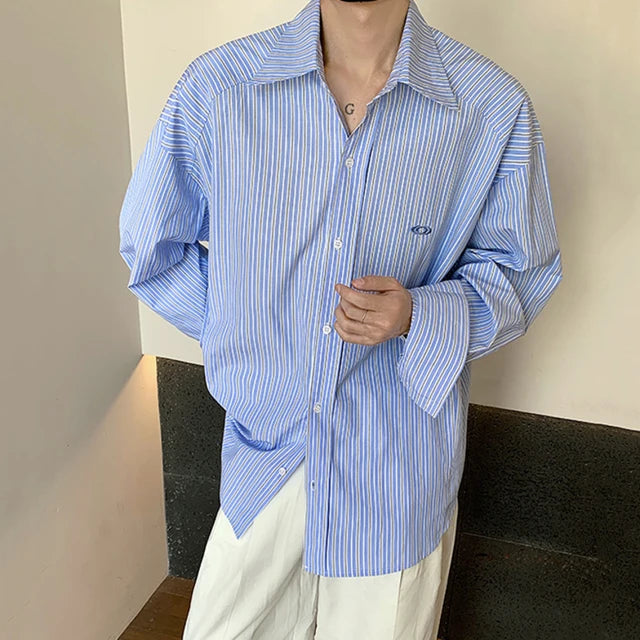 Casual Blue Striped Loose Shirt