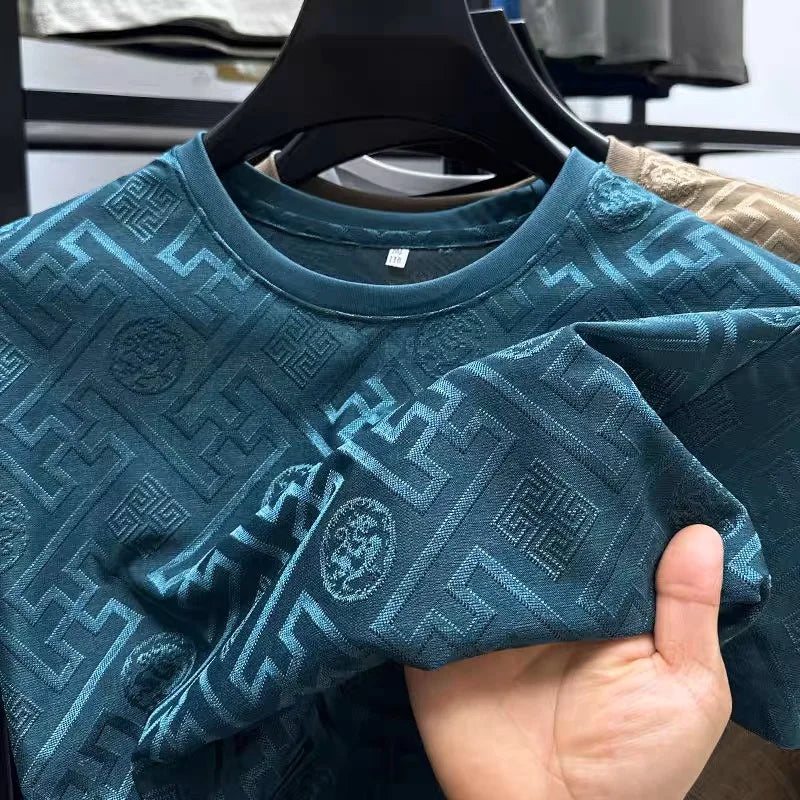 Embossed Jacquard Crew Neck T-Shirt