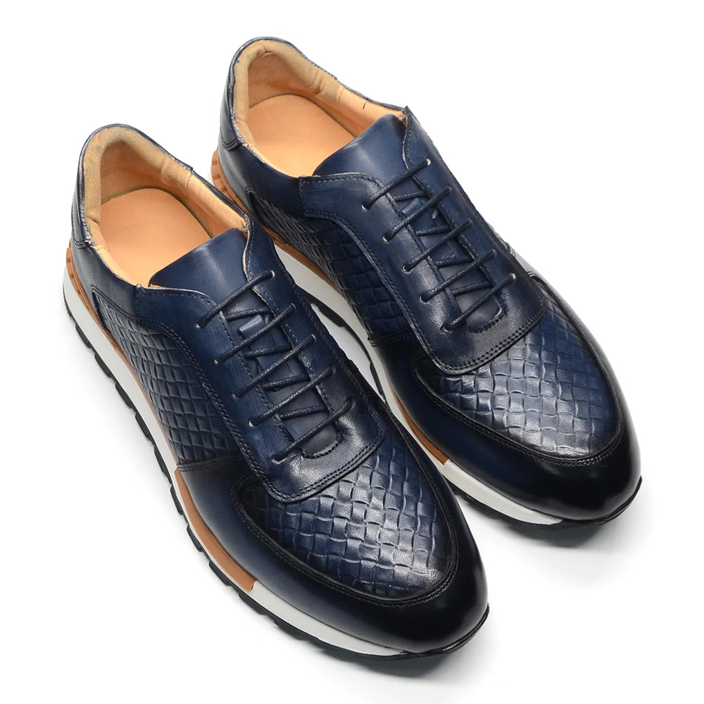 Fashionable Genuine Leather Woven Pattern Shoes