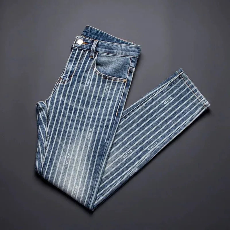 Straight-Leg Striped Denim Jeans