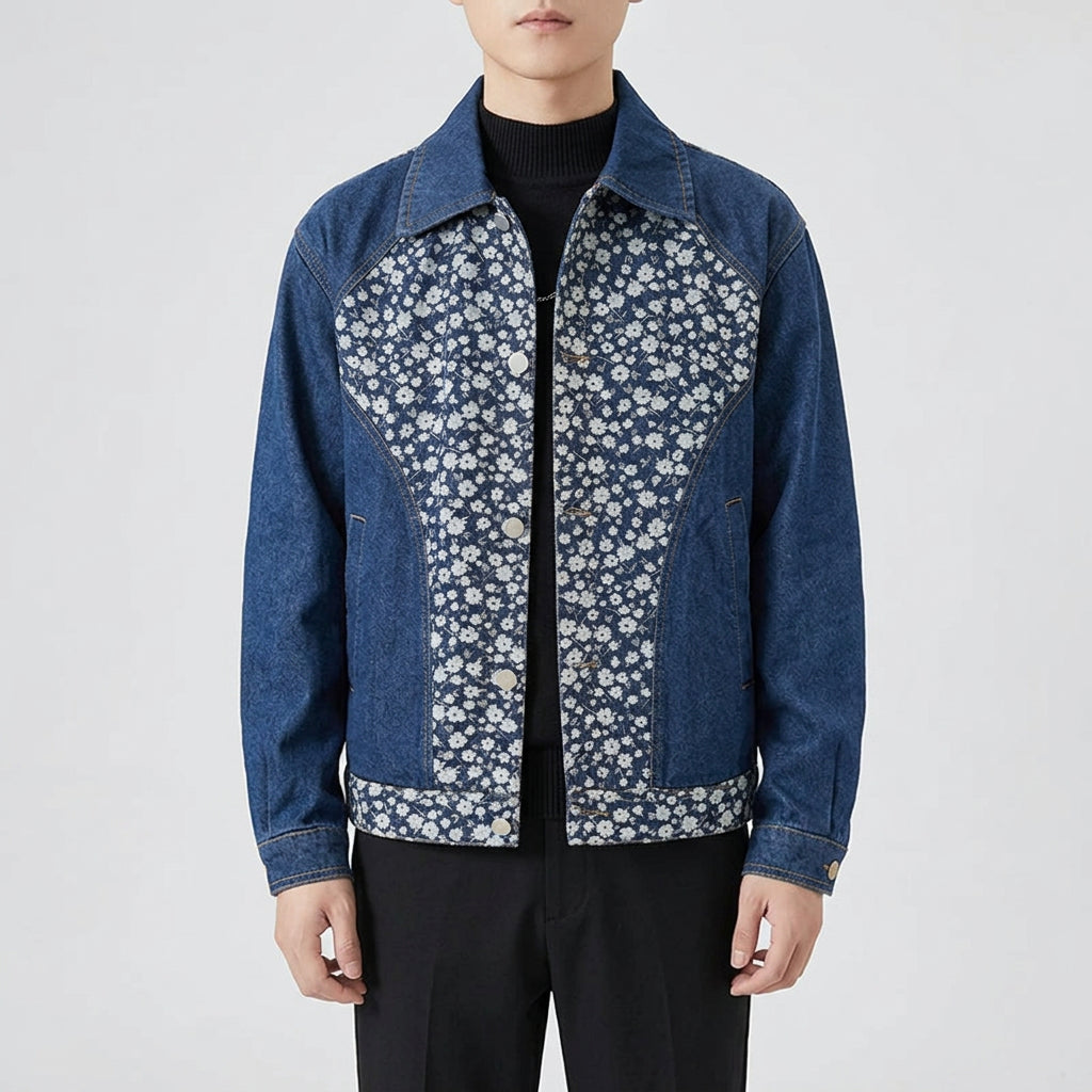 Retro Denim Floral Patchwork Jacket