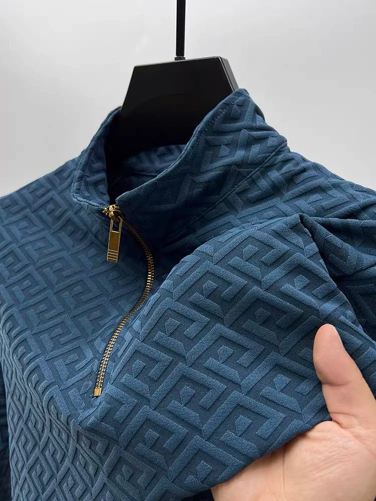 Jacquard Solid Zipper Turtleneck Sweater