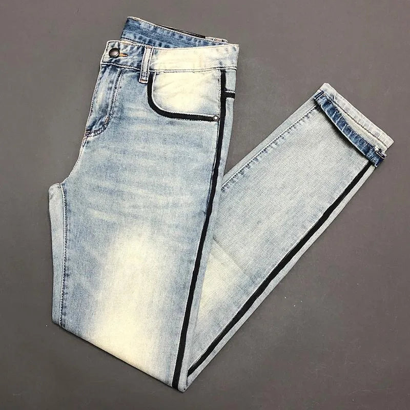 Casual Light Blue Side Line Straight Jeans