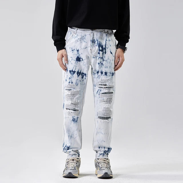 Hole & Patch Loose Washed Denim Jeans