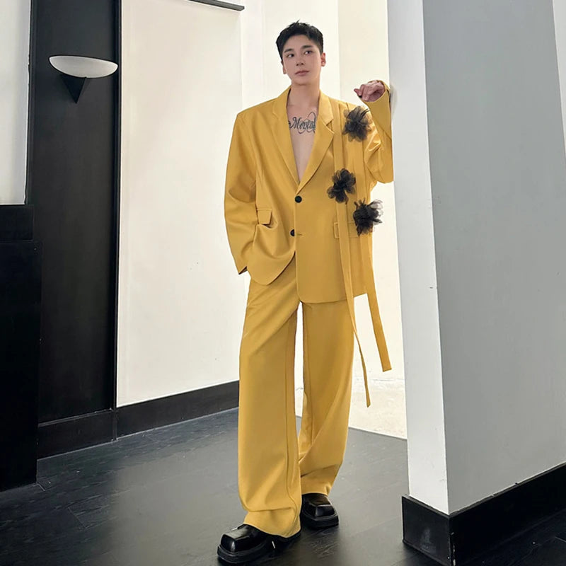 Ribbon Mesh Floral Single-Breasted Suit