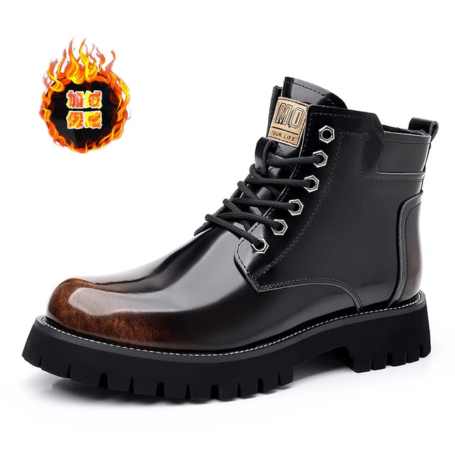 Shiny Genuine Leather Platform Boots