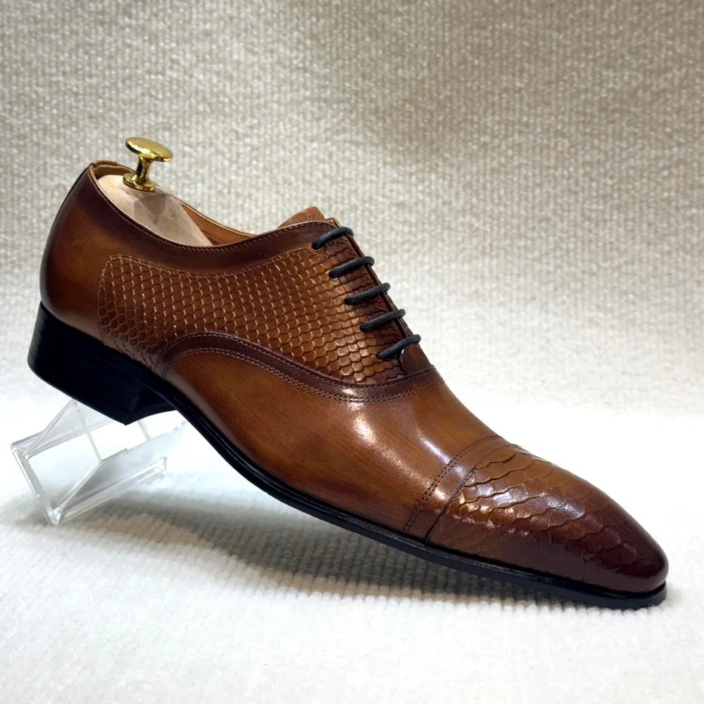 Genuine Leather Pointed-Toe Formal Oxford Shoes