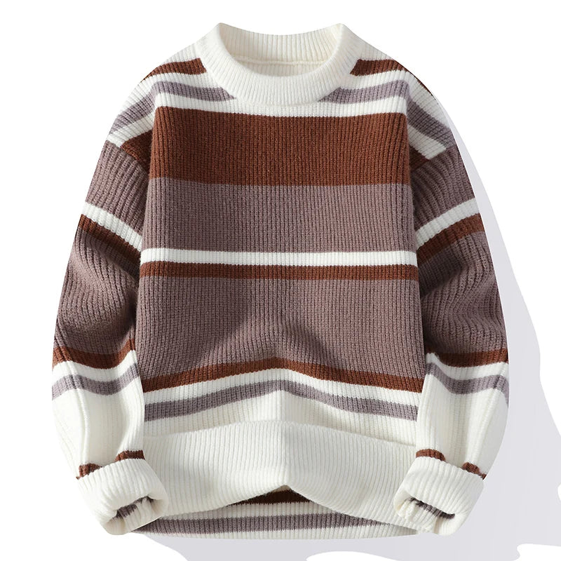 Casual O-Neck Knitted Striped Sweater
