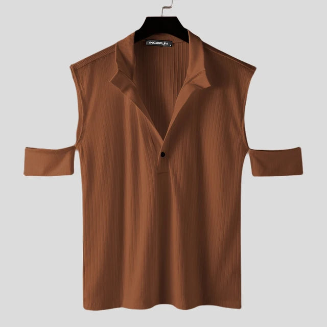 Solid Hollow Out V-Neck Shirt