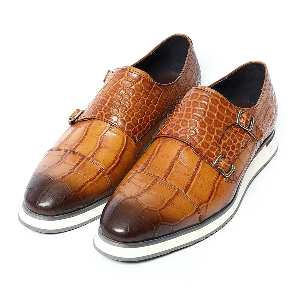 Classic Crocodile Pattern Double Monk Shoes