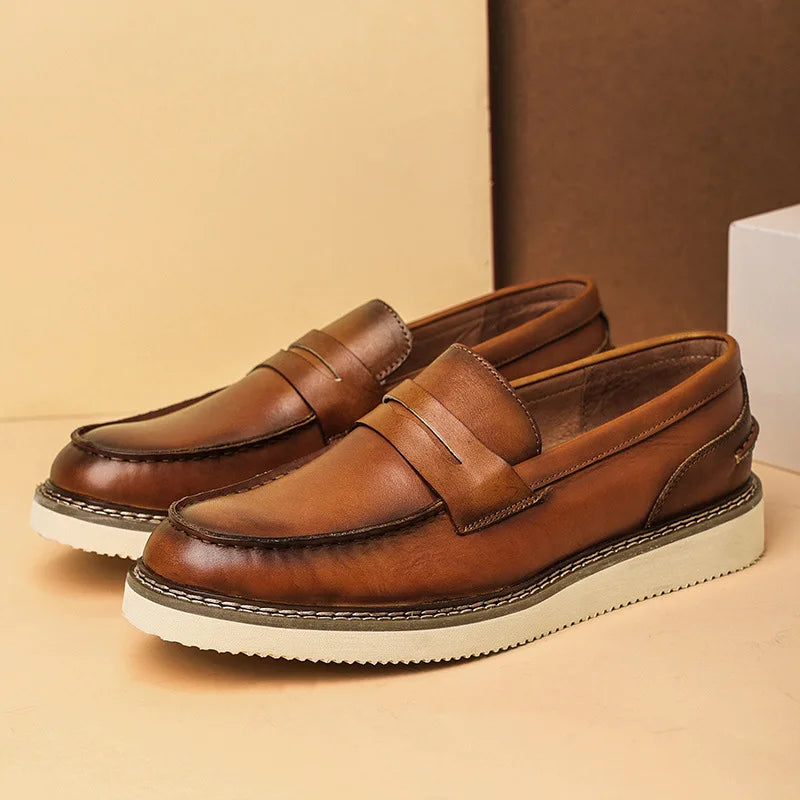 Round-Toe Retro Stitching Loafers