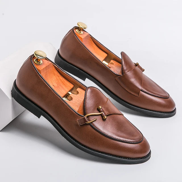 Artificial Leather Hook Buckle Loafers