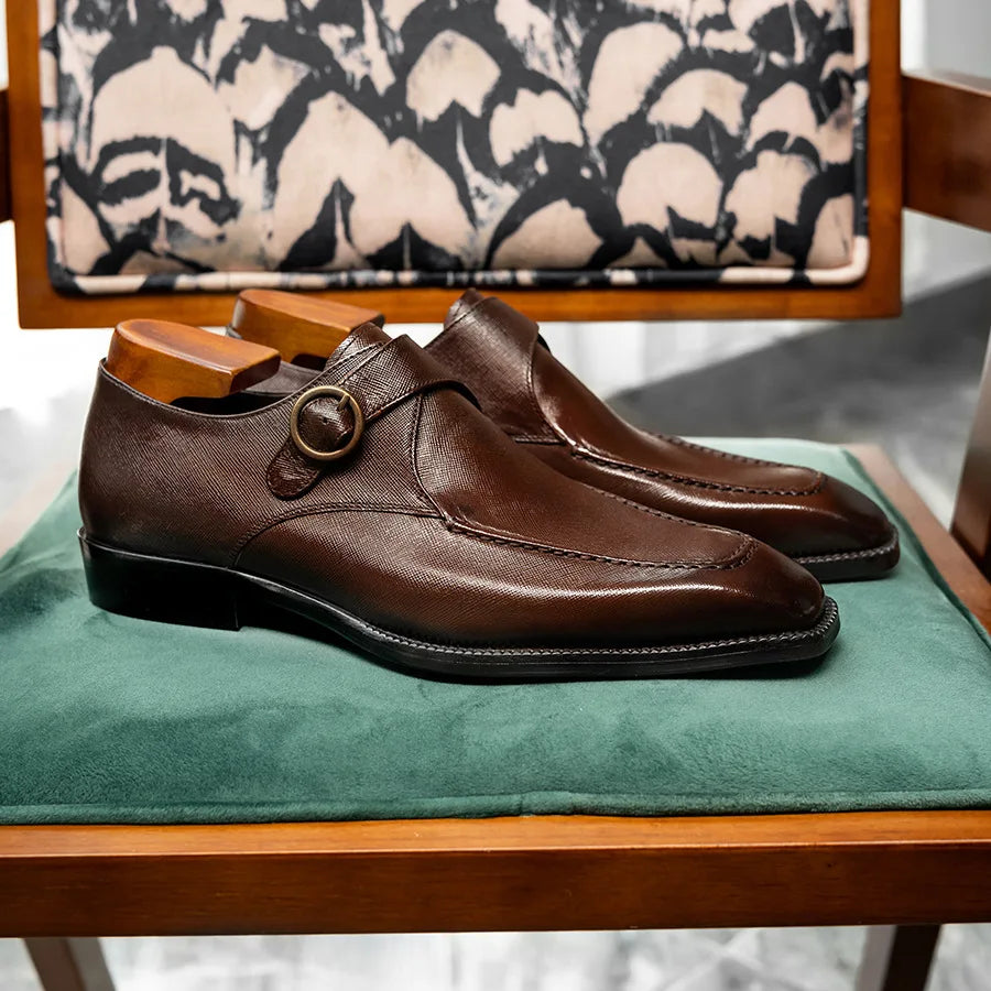 Luxury Buckle Strap Square Toe Shoes