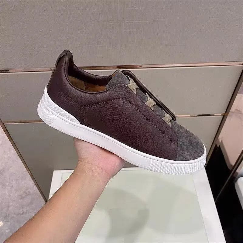 Solid Leather Casual Men's Sneakers