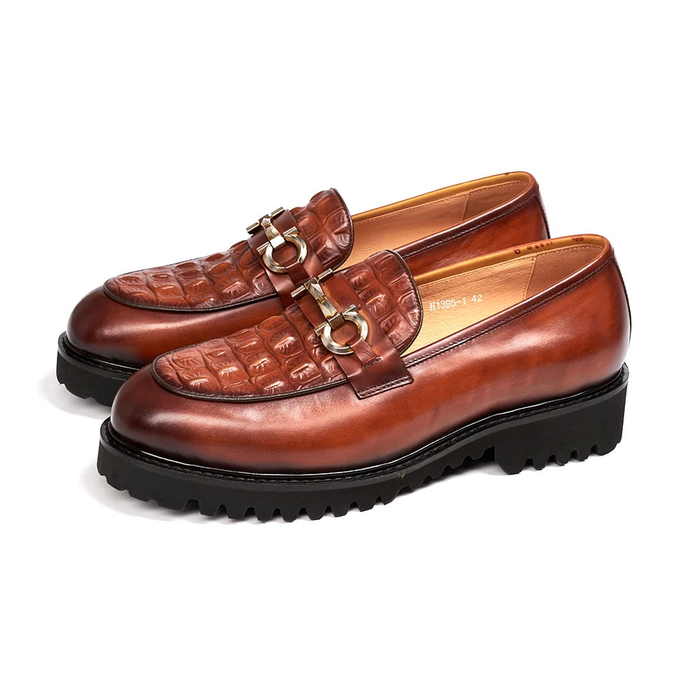 Genuine-Leather Snakeskin Pattern Appliques Loafers