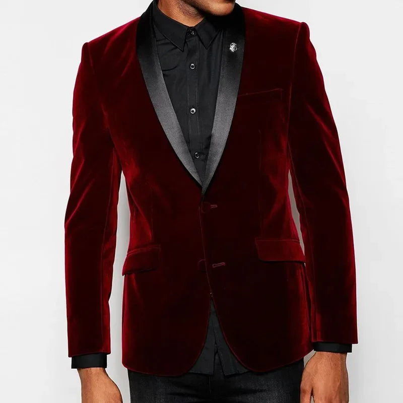 Luxury Burgundy Velvet Men's Blazer