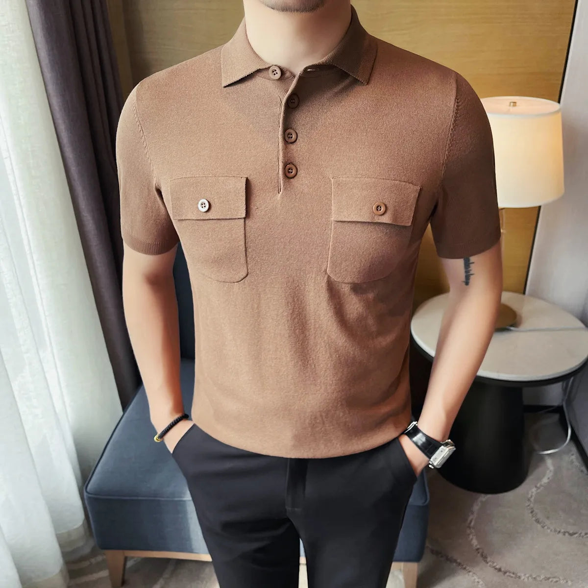 Double Pockets Slim Fit Polo Shirt